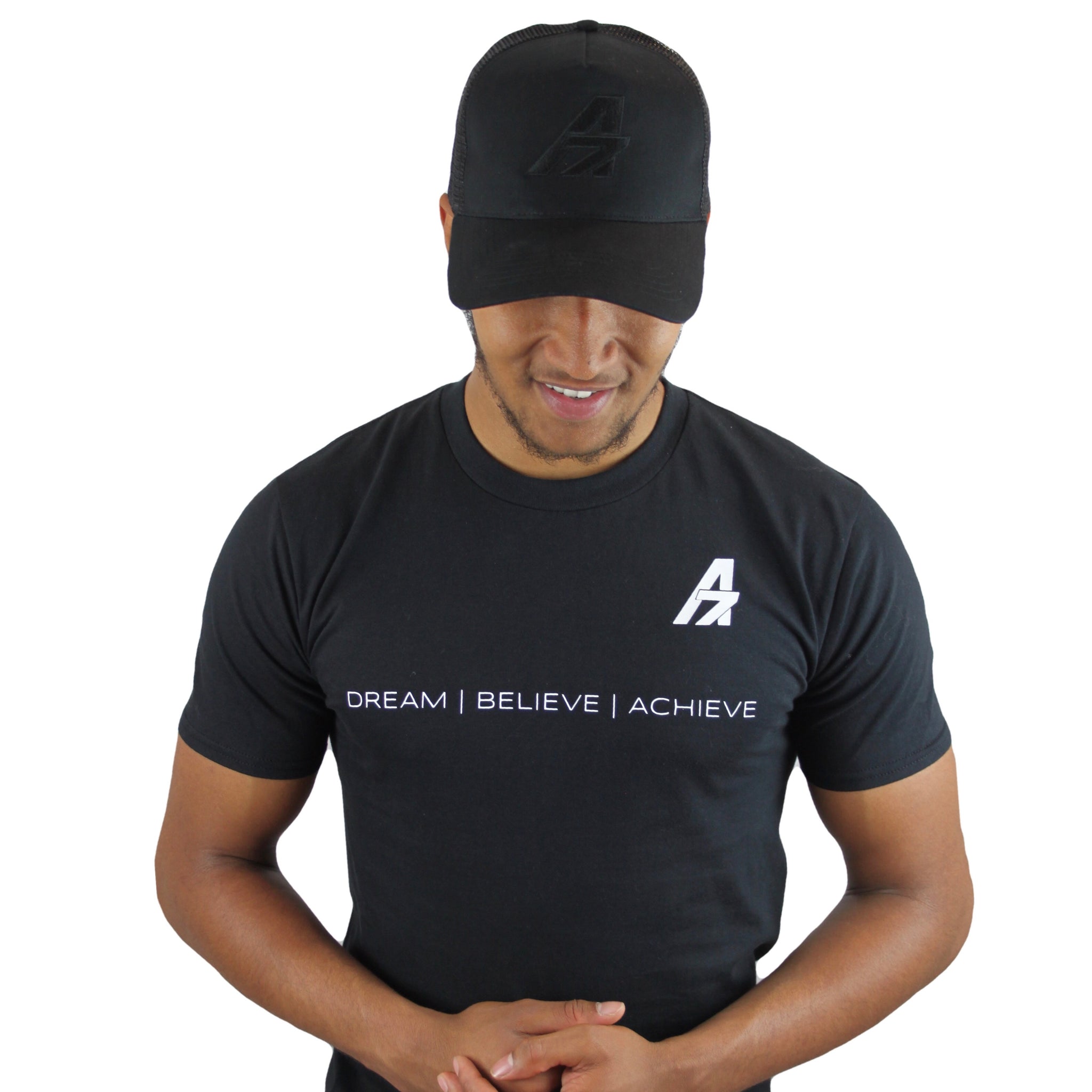 A7Asher "Dream | Believe | Achieve" Black T-Shirt, White A7 Logo