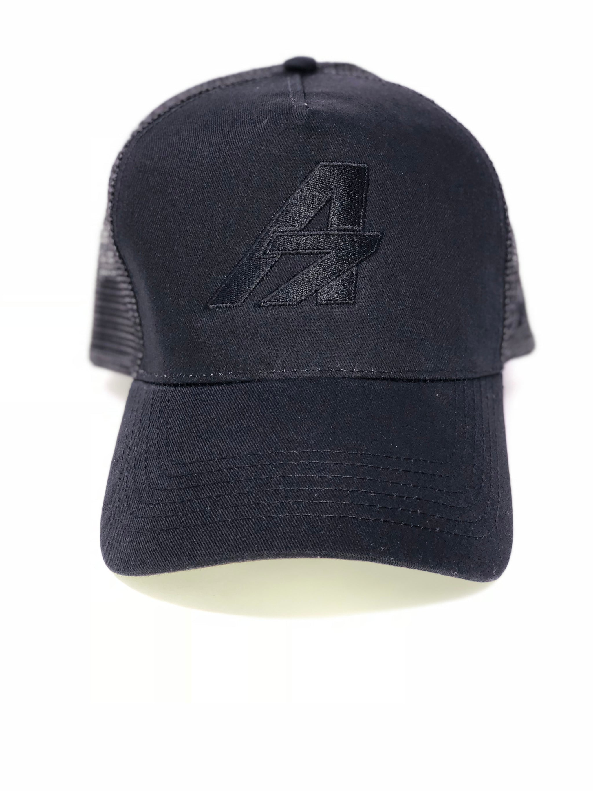 A7Asher Triple Black Half Mesh Adult Trucker Cap