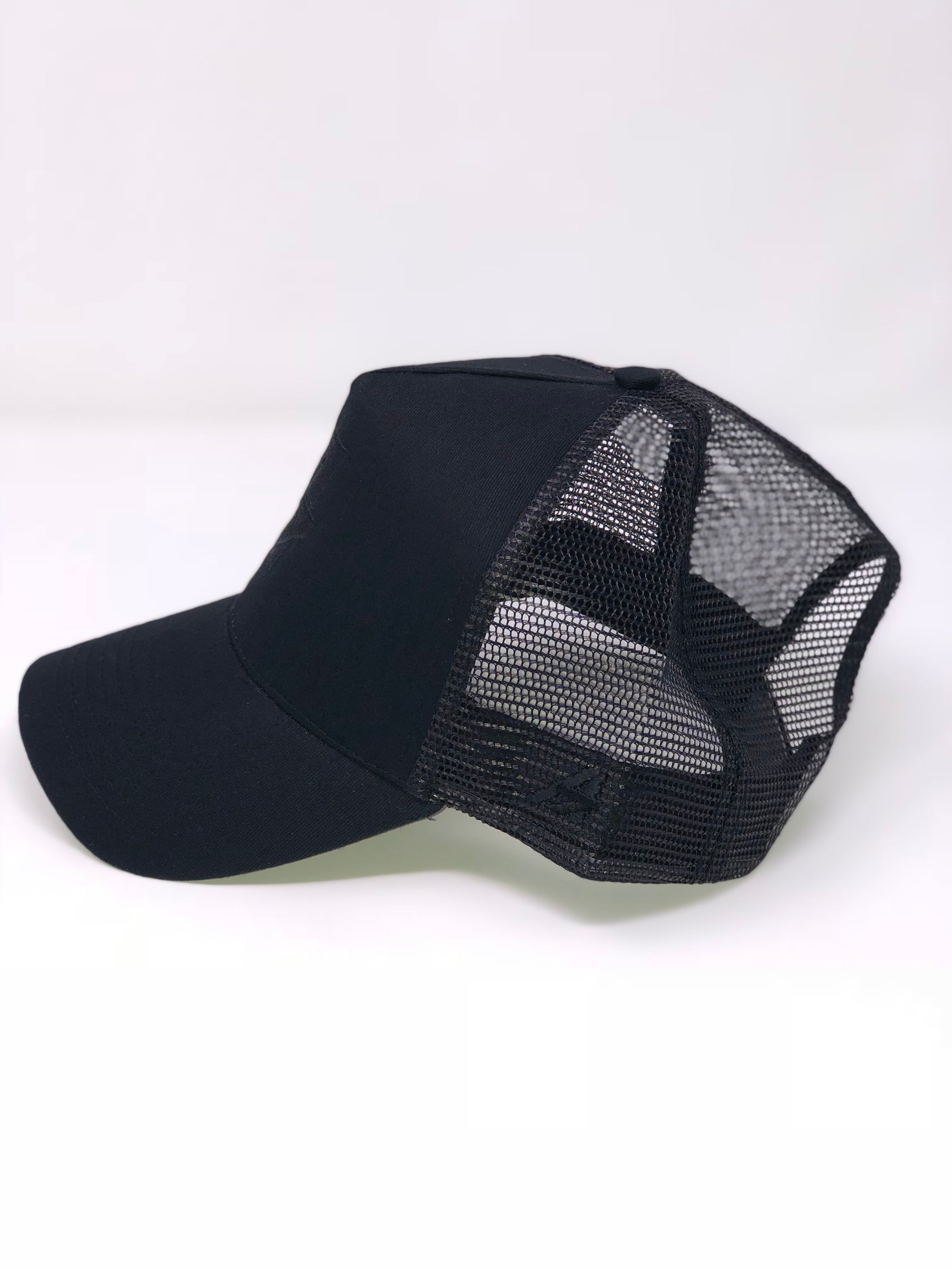 A7Asher Triple Black Half Mesh Adult Trucker Cap