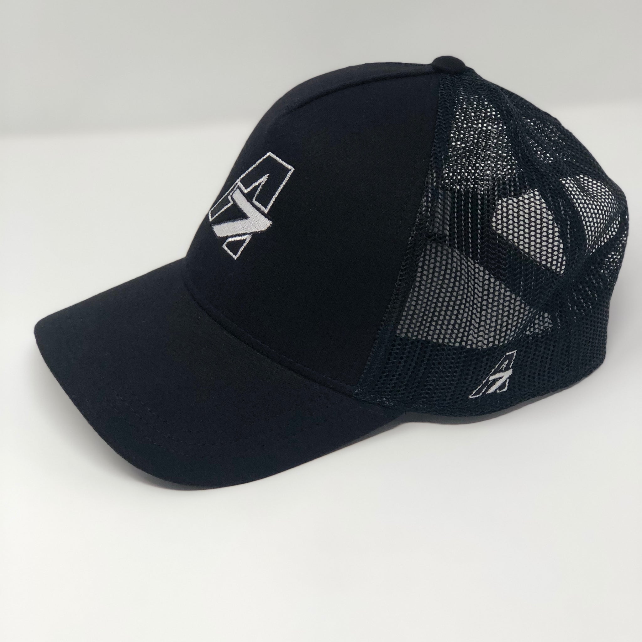A7 Asher Black Trucker hat, with White embroidered  A7 logo