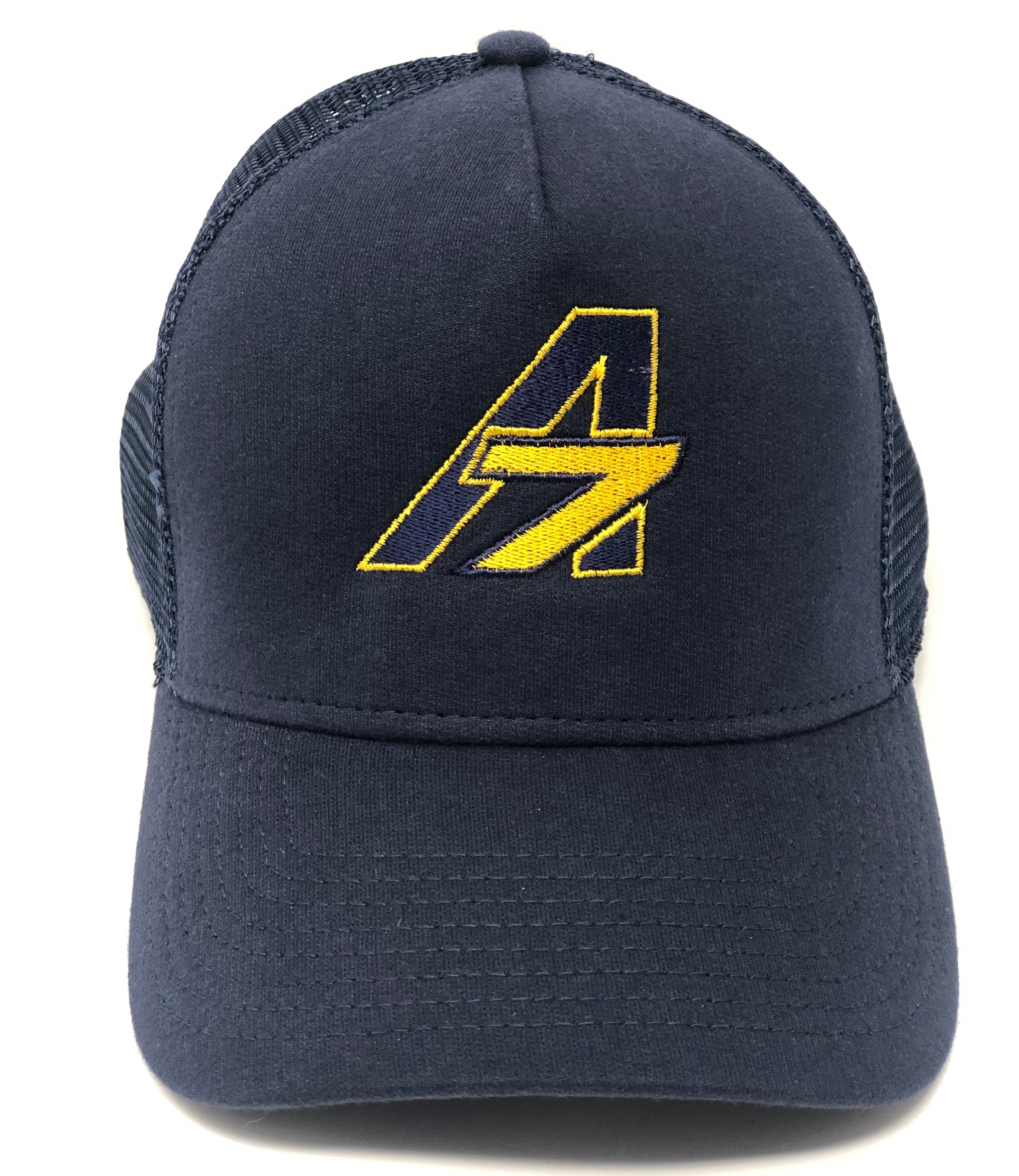 A7 Asher Navy Trucker hat, with Yellow embroidered  A7 logo