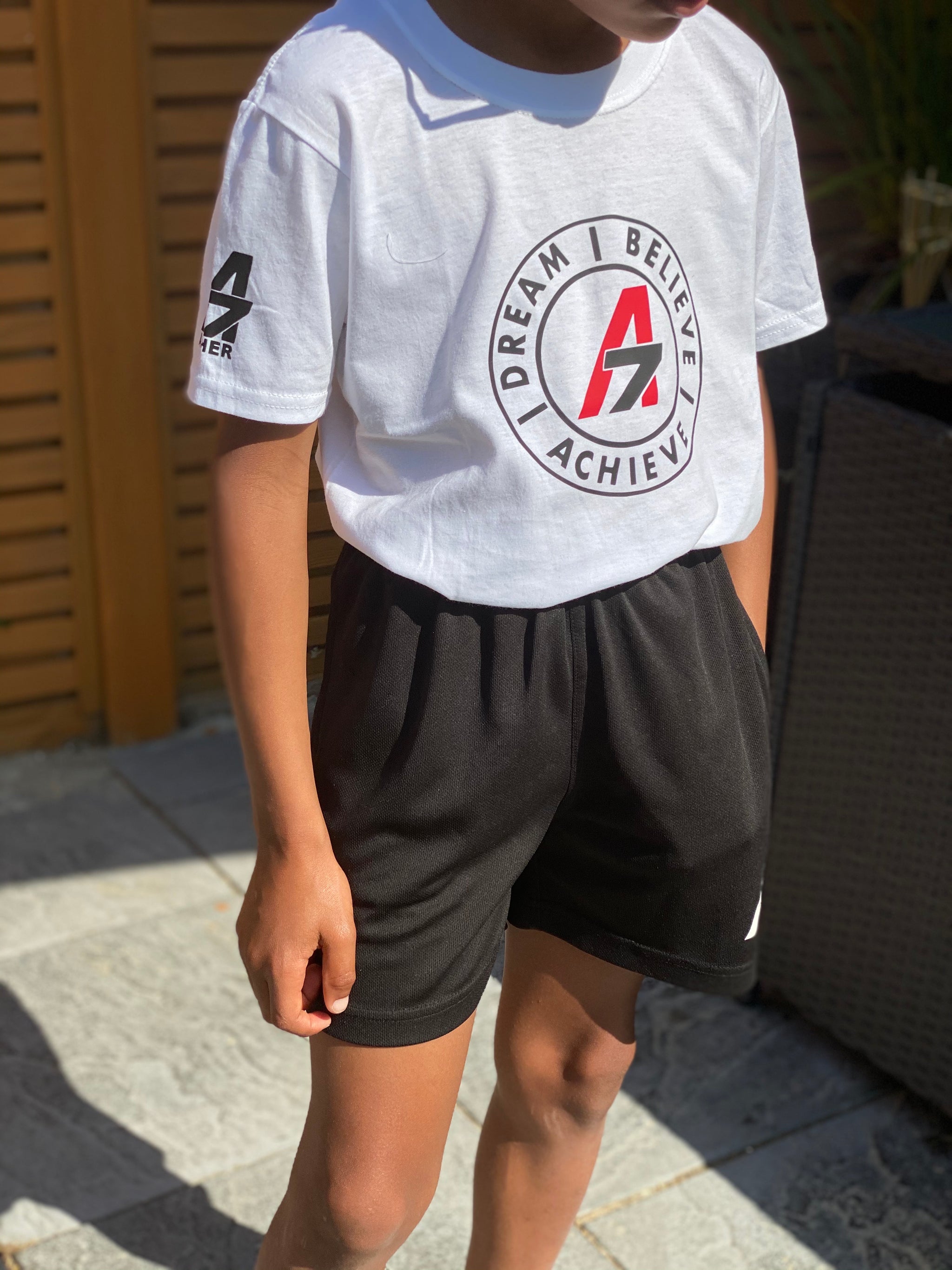 A7Asher Circular "Dream | Believe | Achieve" white tshirt