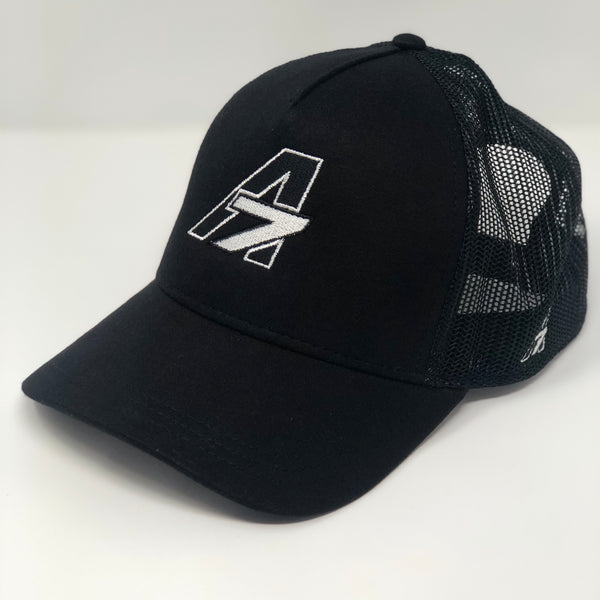 A7 Asher Black Trucker hat, with White embroidered  A7 logo