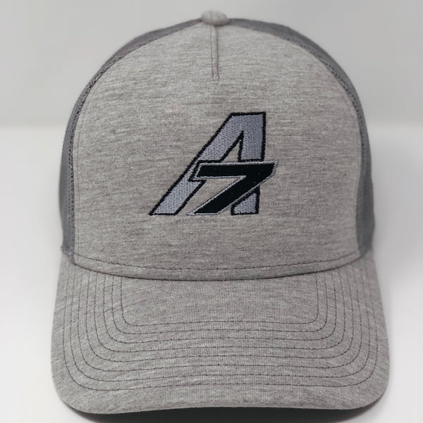 A7 Asher Grey Trucker hat, with Black embroidered  A7 logo