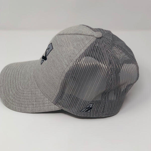 A7 Asher Grey Trucker hat, with Black embroidered  A7 logo