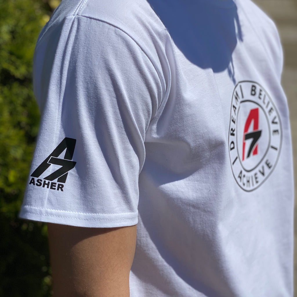 A7Asher "Dream | Believe | Achieve" Circle logo white T-shirt